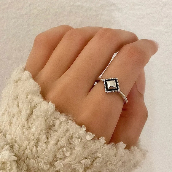 925 Sterling Silver Minimalist Ring Geometric Ring Stackable Ring Band - Picture 6 of 11